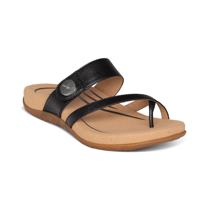 Aetrex Womens Izzy Adjustable Slide Sandals Black - lxDcbpLXO